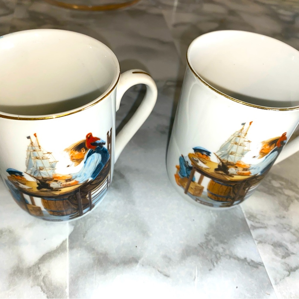 Vintage Norman Rockwell 1980s set of two mugs Boat craftsman and little boy
